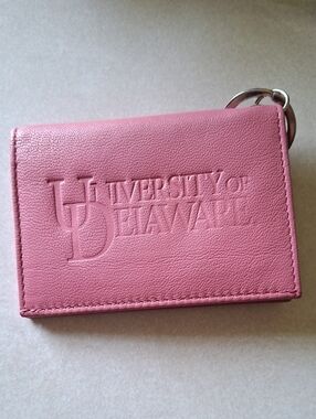 University of Delaware Pink Leather Card Holder Keychain
